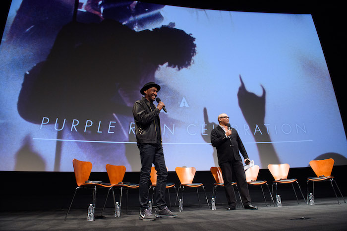 Moderators Marcus Miller (left) and Reginald Hudlin prior to a screening of "Purple Rain" presented by the Academy of Motion Picture Arts and Sciences, on Wednesday, August 17, 2016.