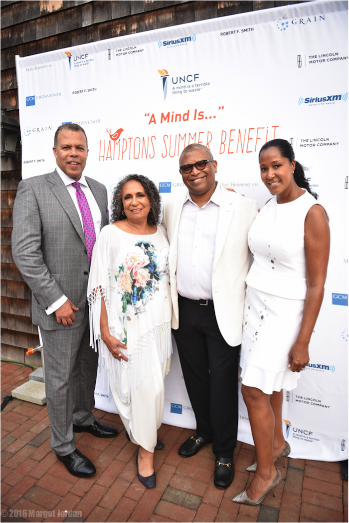 Here I am with my wife Chrisette and (L-R) Wall Street wizard Derek Jones and media mogul Cathy Hughes, the other two honorees at the 2016 United Negro College Fund Benefit in the Hamptons. 